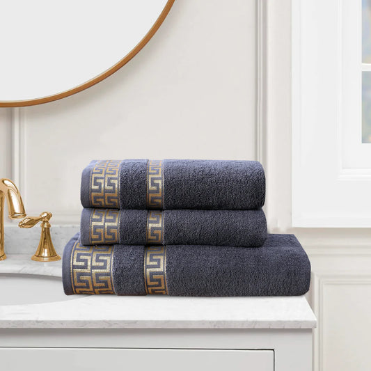 Cool Gray Greek Key - 2-Pcs Jacquard Towel Set