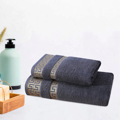 Cool Gray Greek Key - 2-Pcs Jacquard Towel Set