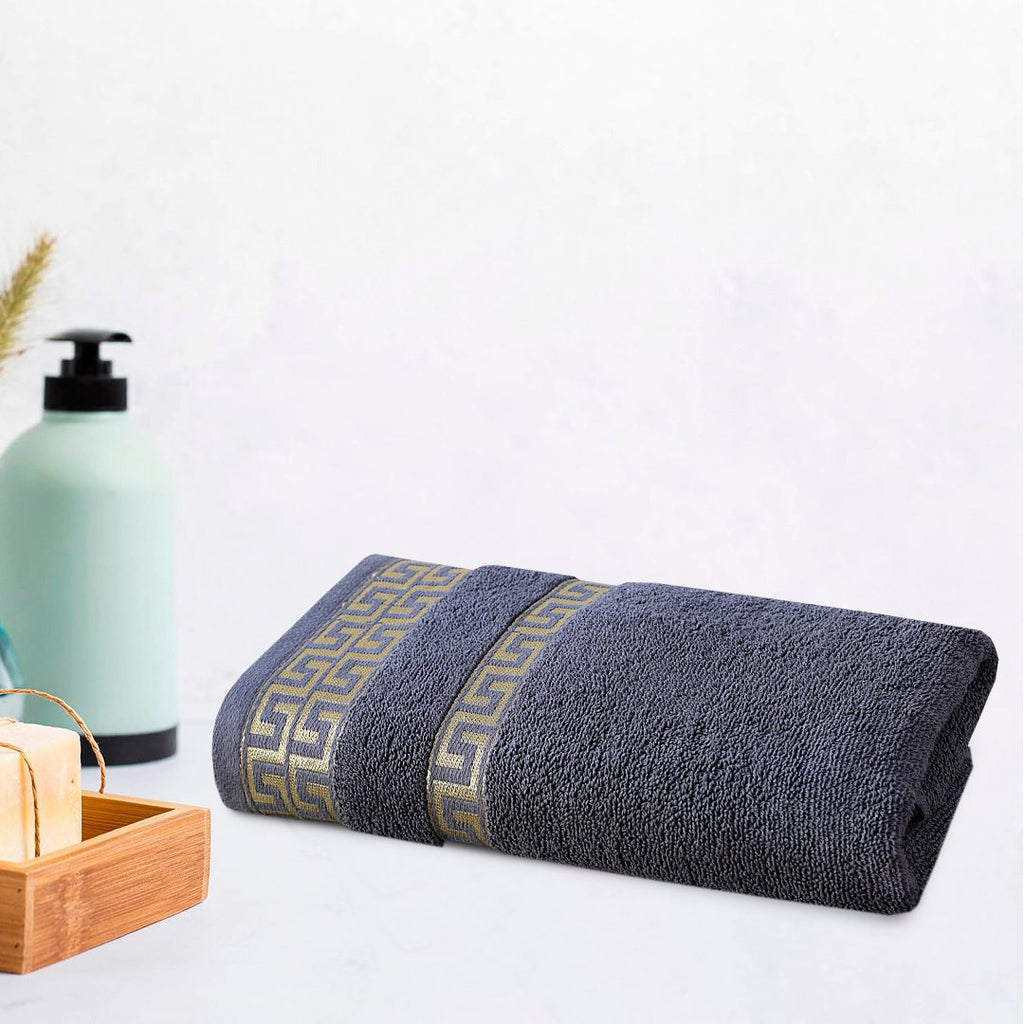 Cool Gray Greek Key - 2-Pcs Jacquard Towel Set