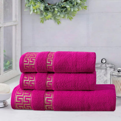 Hot Pink Greek Key - Jacquard Bath Towel