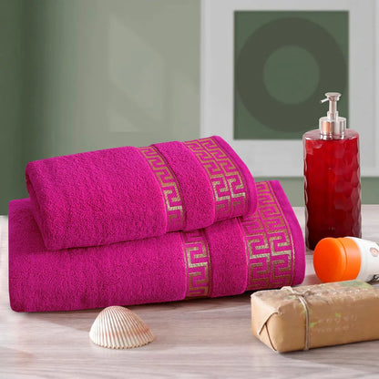 Hot Pink Greek Key - Jacquard Bath Towel