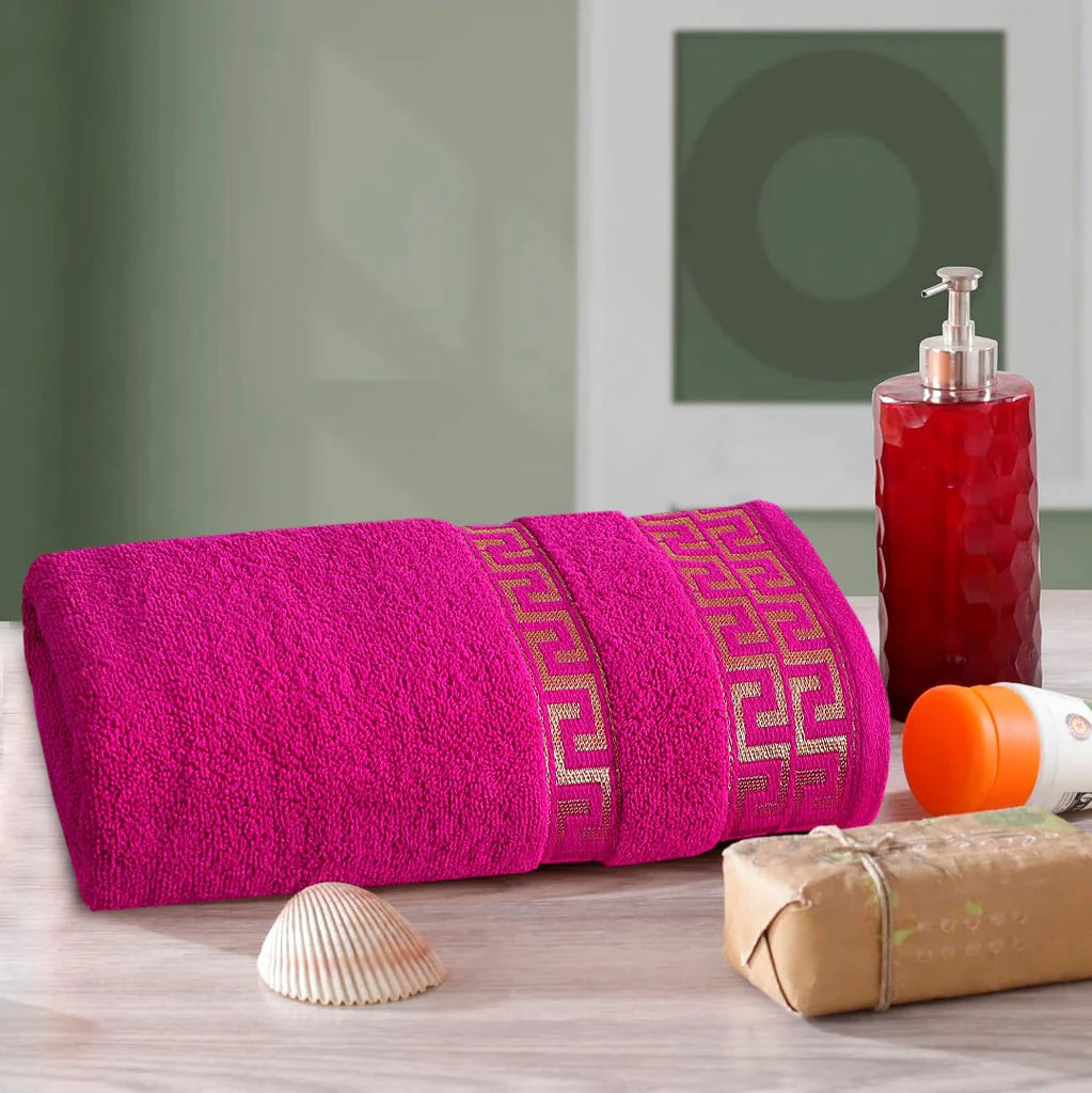 Hot Pink Greek Key - Jacquard Bath Towel