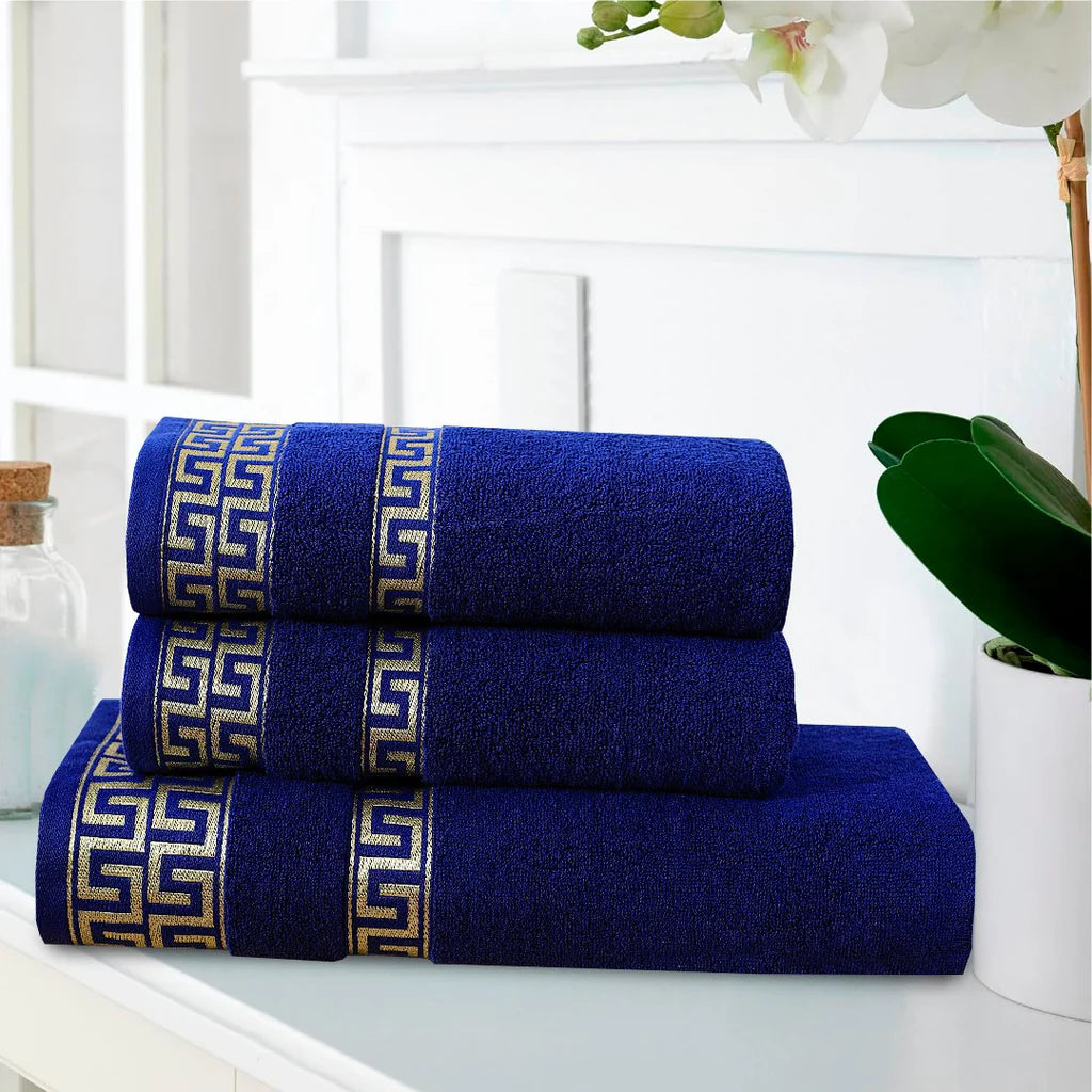 Midnight Blue Greek Key - Jacquard Bath Towel