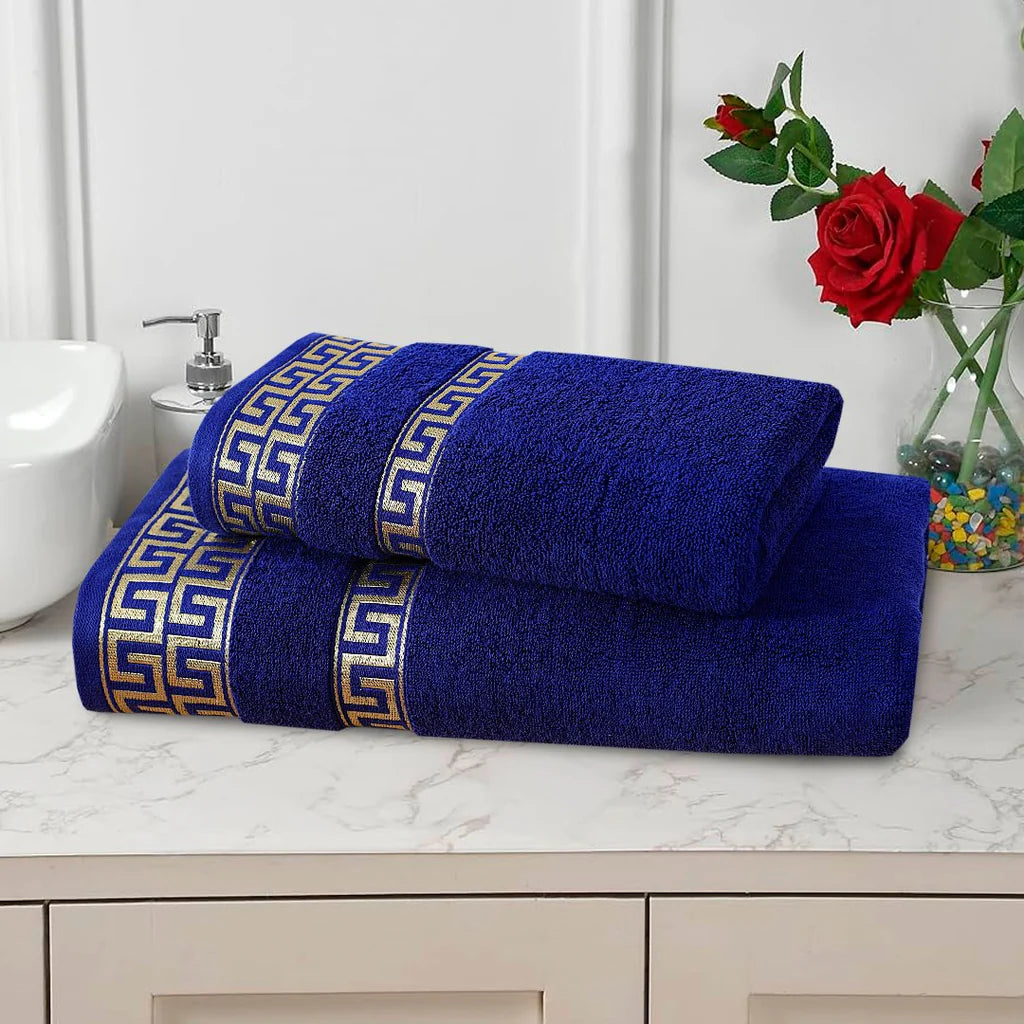 Midnight Blue Greek Key - Jacquard Bath Towel