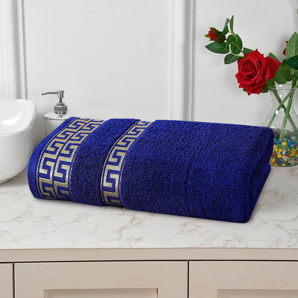 Midnight Blue Greek Key - Jacquard Bath Towel